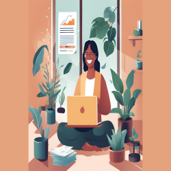 A woman working on a laptop in a plant-filled space, symbolizing eco-friendly living and the shift to paperless utility bills.